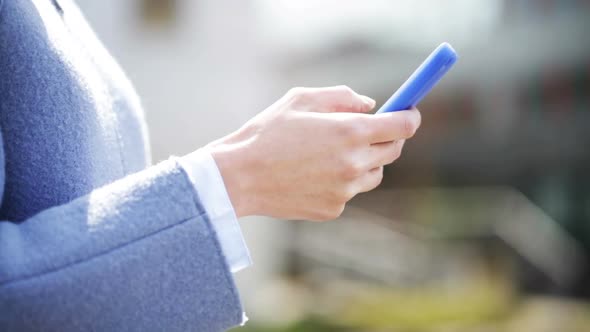 Business Woman Hands With Smartphone Texting