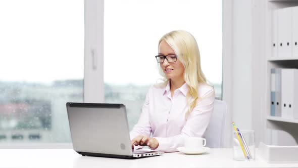 Smiling Woman Secretary Or Student With Laptop