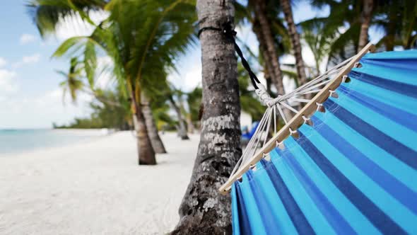 Close Up Of Hammock Swinging On Tropical Beach 1