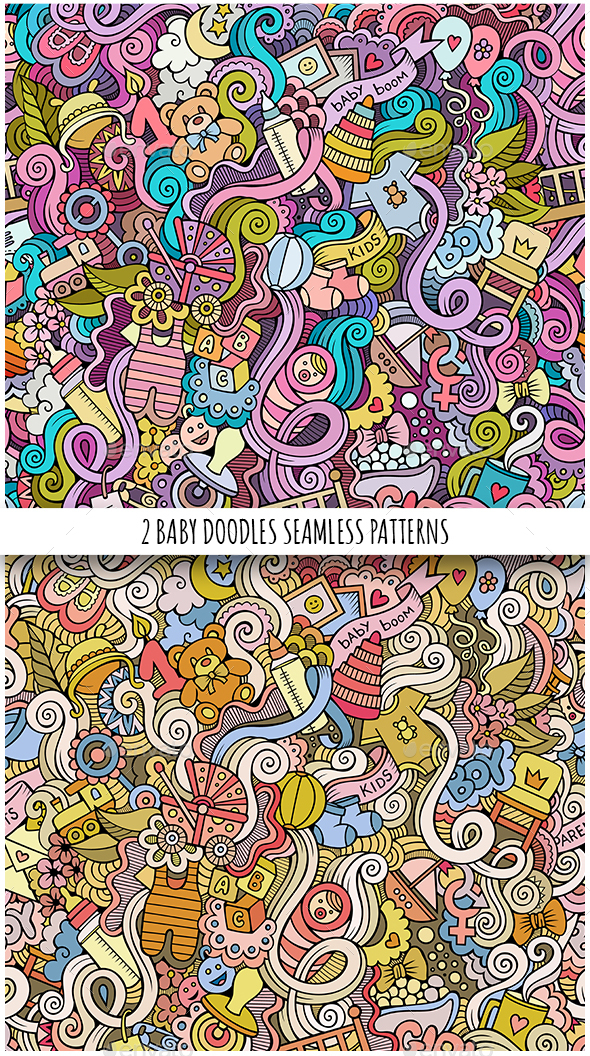2 Baby Doodles Seamless Patterns