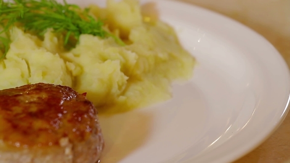 Cutlets With Potatoes And Fennel In Plate