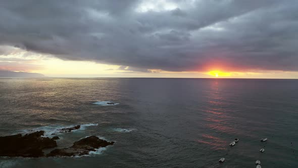 Magnificent Sunset on the Atlantic Ocean Coast On the Island of Tenerife