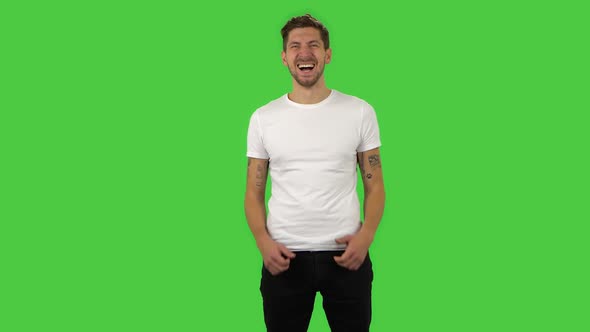 Confident Guy Is Laughing. Green Screen