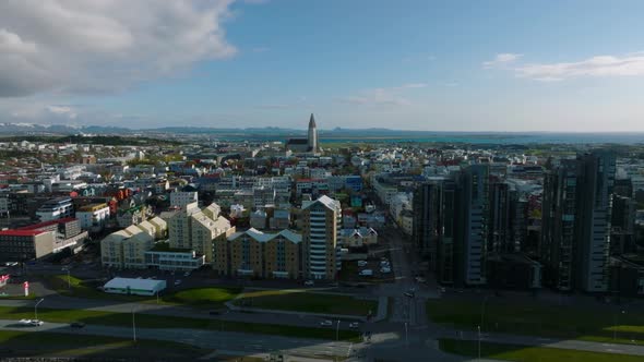 Beautiful Aerial View of Reykjavik Iceland on a Sunny Summer Day