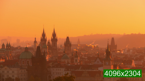Golden Morning over Roofs of Prague