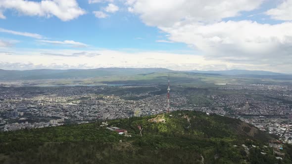 Aerial view of Mtatsminda Park. Tbilisi TV Tower. Georgia