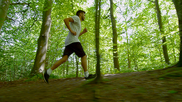 Man In Sportswear Running Through Trees