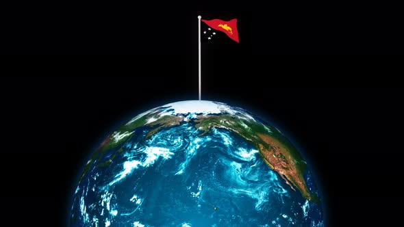 Papua New Guinea Flying Flag Wave Animated On 3d Planet Earth