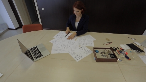 Professional Woman Lays The Blueprint Schemes alt