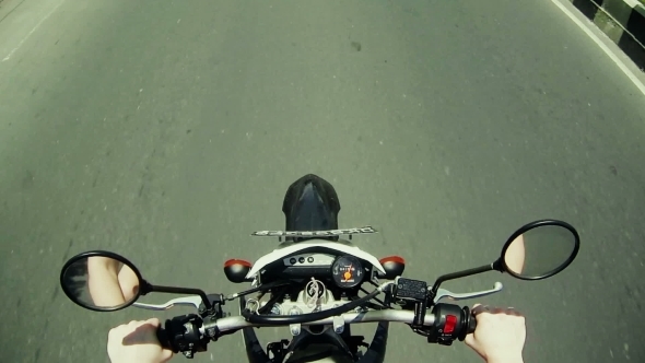 Man Driving On Moto On Big Speed On Asphalt Road