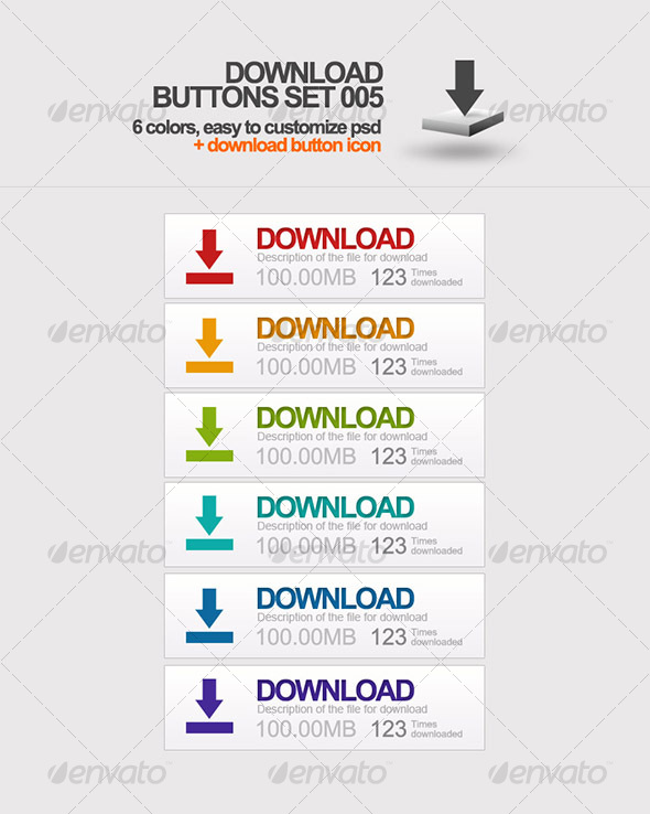 6 Color Download button set + Icon