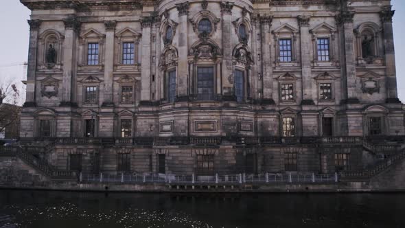 Impressive exterior of Berlin Cathedral building with Renaissance dome, tilt up
