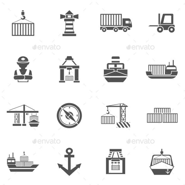 Seaport Black Icons  Set