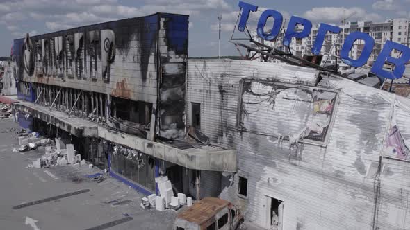 Bombedout Shopping Mall in Bucha Ukraine During the War