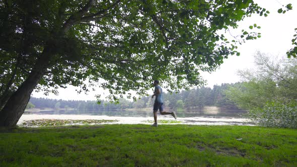 Jogging by the lake.