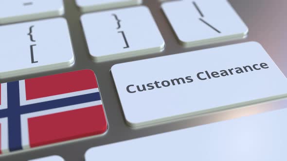 CUSTOMS CLEARANCE Text and Flag of Norway on the Keyboard