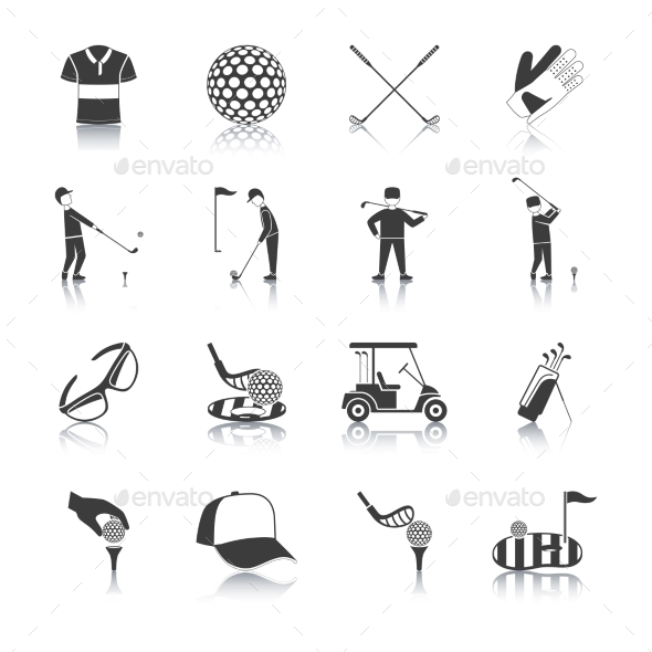 Golf Black White Icons Set