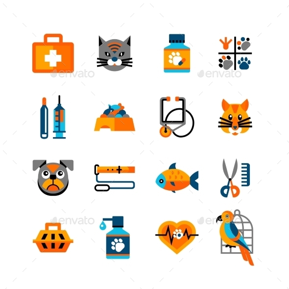 Veterinary Icons Set With Pets