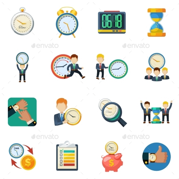 Time Managment Flat Icons Set
