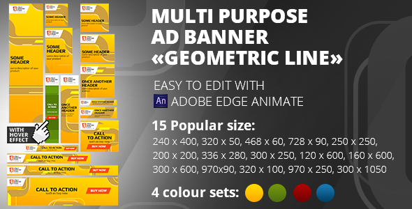 HTML5 Banner «Geometric line» 15 sizes, 4 colours  | Edge Animate