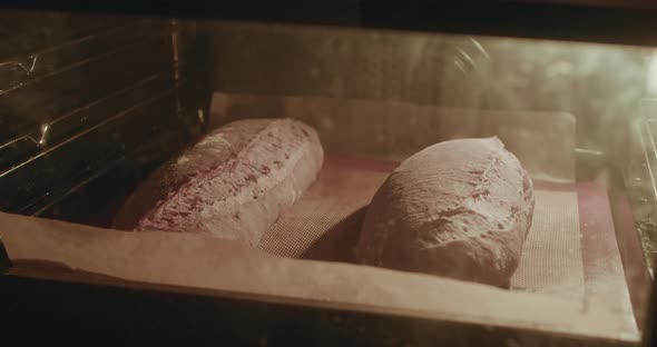 Timelapse of Baking Loaf of Bread Oven Spring and Expanding, Growing and Crunching of Dough
