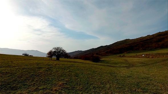 Aerial Flight in the Mountains in Fall