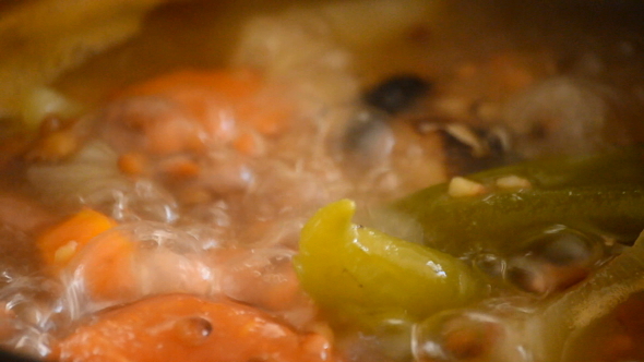Soup of Lentils Boiling in a Pot