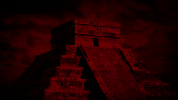 Aztec Temple And Red Sky