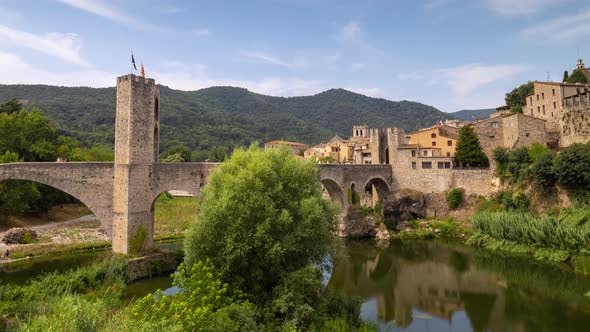 The Bridge and River Fluvia at Besalu Girona Catalonia Spain