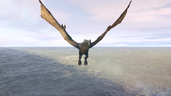 Dragon Flying Over The Ocean