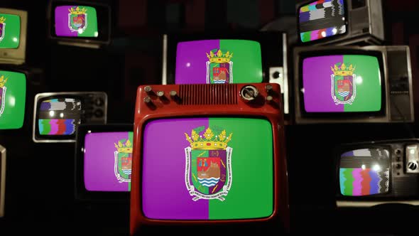 Flag of Malaga, Spain, and Retro TVs.