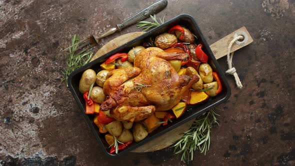 Delicious Whole Chicken Cooked with Pumpkin Pepper and Potatoes