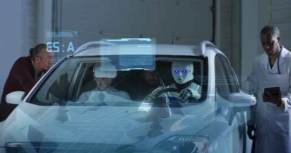 Scientists Testing a Car Driving Robot