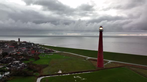 Lighthouse Tower Lange Jaap in Den Helder Drone Aerial Footage 5K Along the Sea Near the Island of