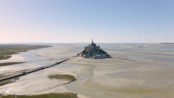The iconic Mont-Saint-Michel in France. Seen from above.