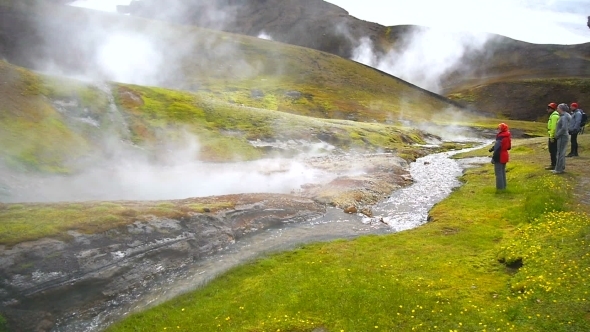Trekking Geothermal Pool In Iceland