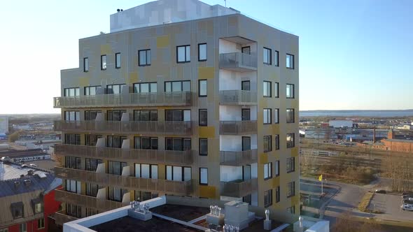 Aerial view of modern office building in Linkoping city, Sweden.