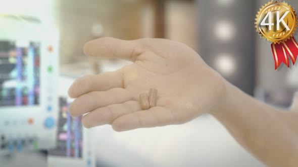 Female Hands Are Taking a Few Pills Capsules