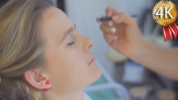 Beautician Female Stylist is Applying an Eyes