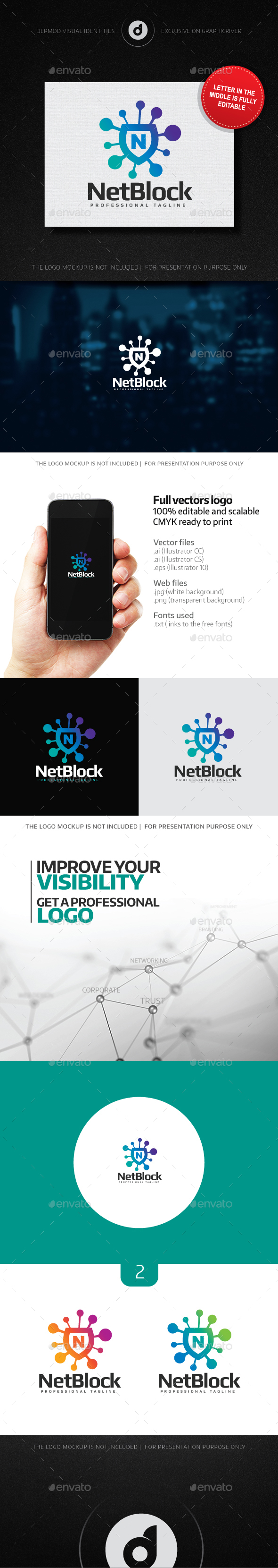 Net Block Logo (editable letter)