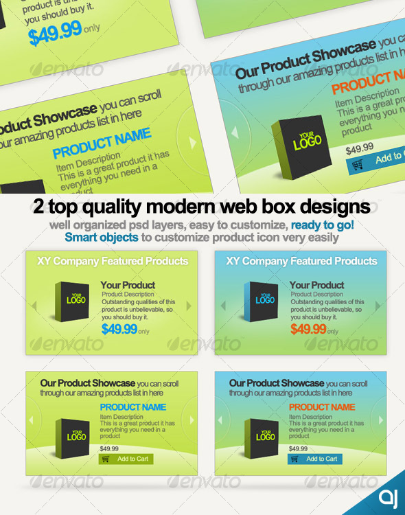 2 Style web boxes for product showcase display