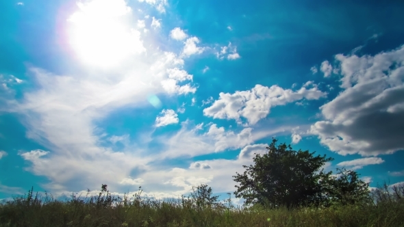 Landscape, Clouds Moving Over a Field With Trees.