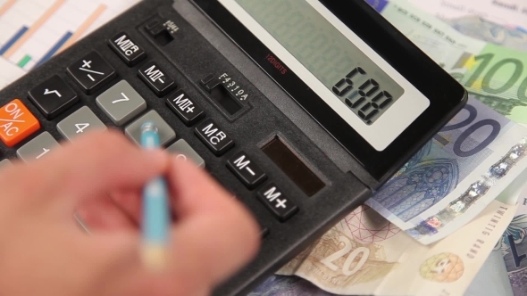 Counting Money On Calculator Using Pen alt