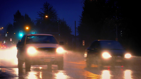 Cars In The Evening In Heavy Rain alt