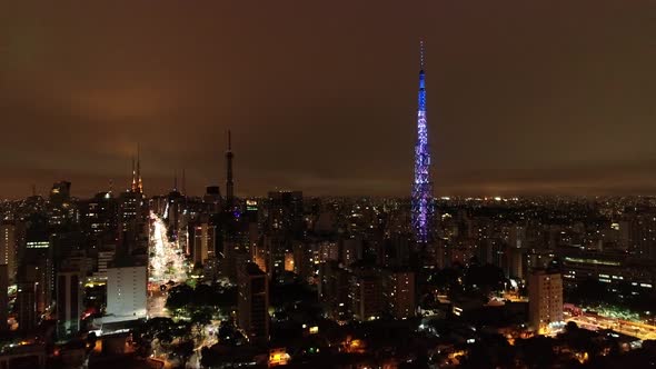 Night downtown Sao Paulo Brazil. Downtown district at night life scenery.