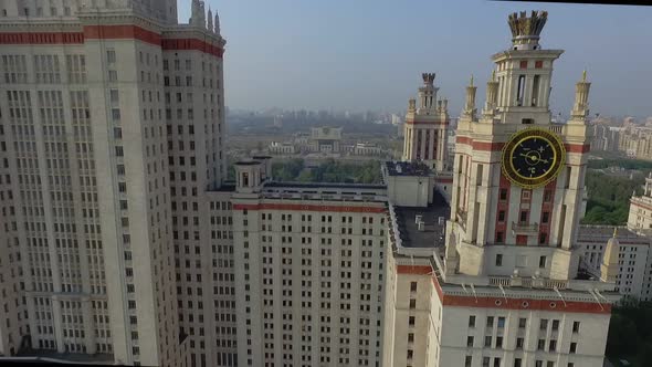 Clocks From Several Sides on the Towers of the Main Building of Moscow State University