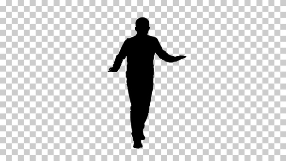 Silhouette man walking and dancing, Alpha Channel