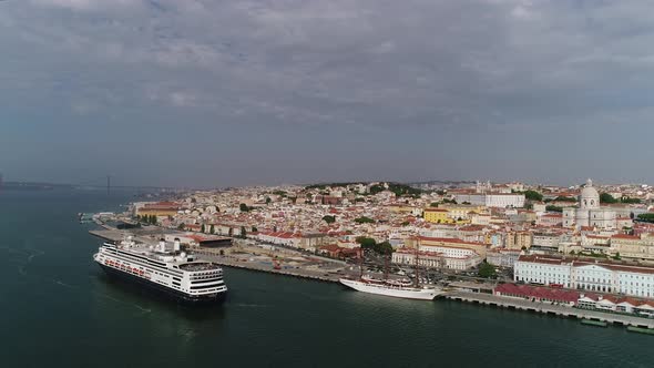 Cruise Ship Morred in River Tejo and Lisbon City