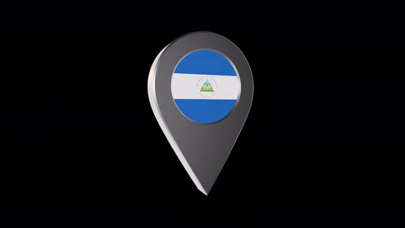 3d Animation Map  Pointer With Nicaragua  Flag With Alpha Channel - 4K