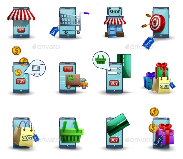 Mobile Commerce M-commerce 3d Icons Set
